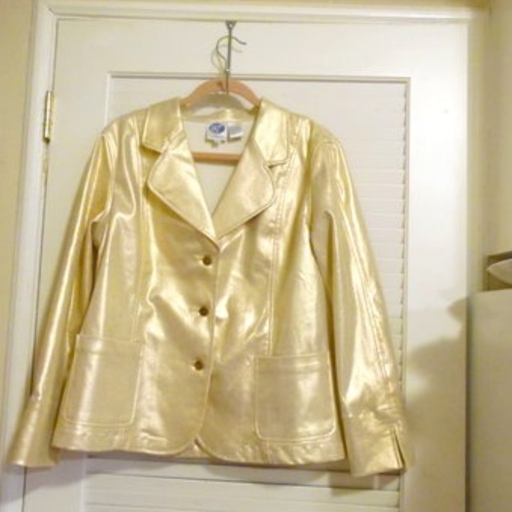 DG2 by Diane Gilman Shiny Champagne Color Denim Jacket Size Large